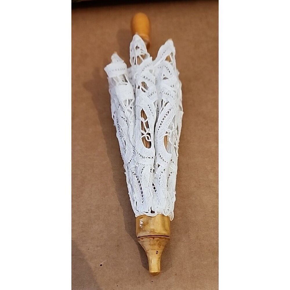 Parasol/Umbrella DOLL 9" Battenburg Lace TYPE Wood~8 SECTIONS GORGEOUS LACE - Picture 10 of 11